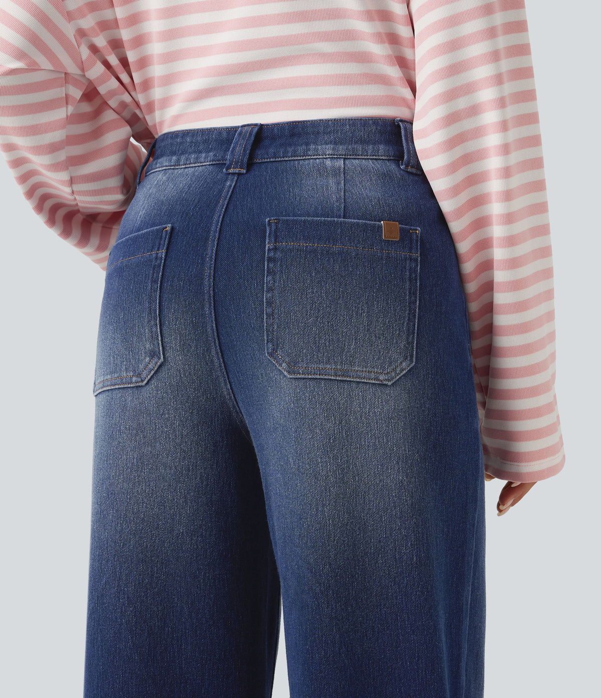 High Waisted Baggy Relaxed Casual Jeans with Pockets — Estate Blue Denim — view 5