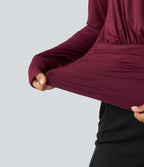 High Neck Long Sleeve Ruched Casual Top — Purple Potion — view 7