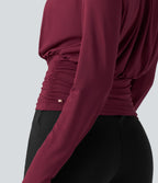 High Neck Long Sleeve Ruched Casual Top — Purple Potion — view 6