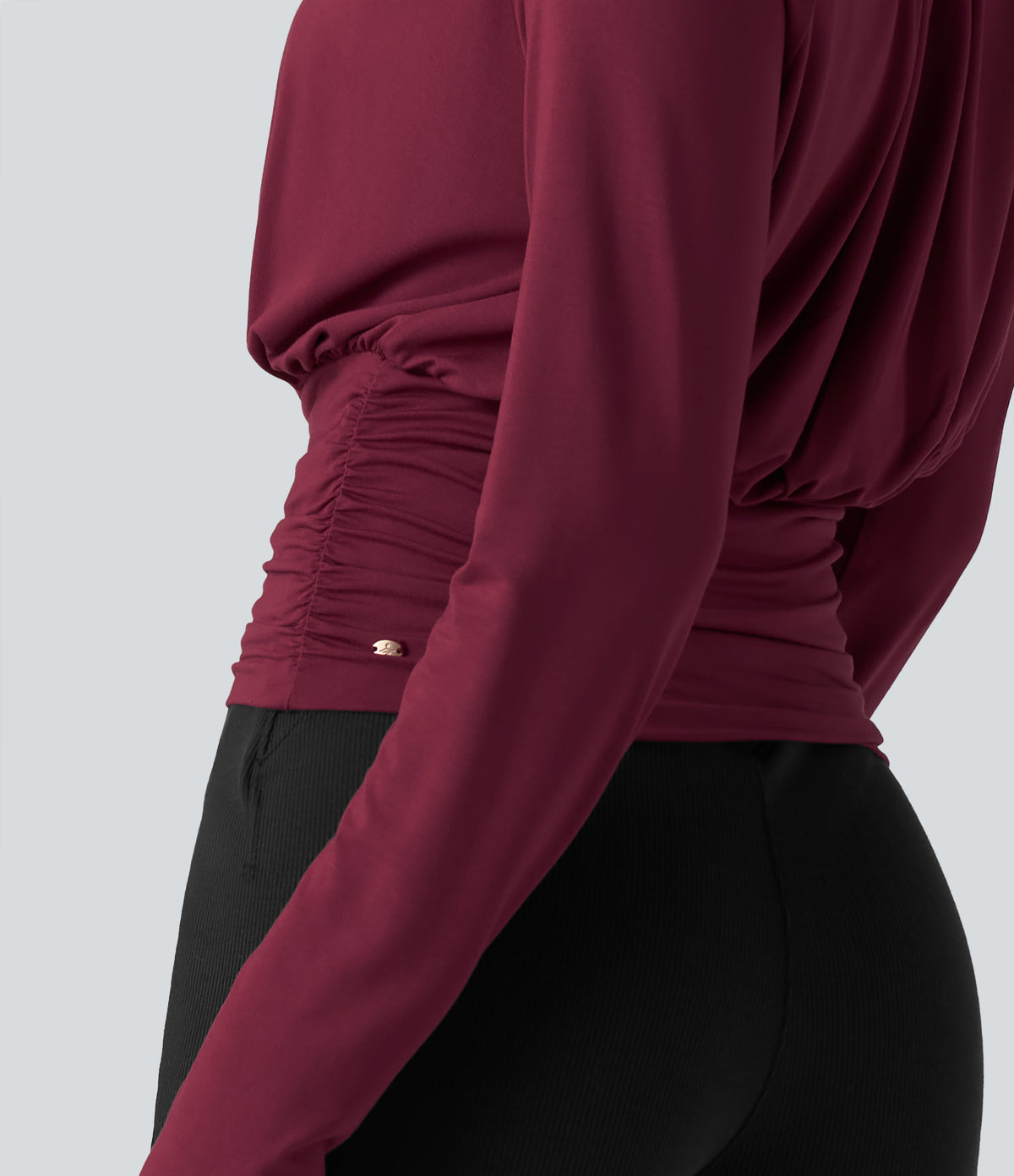 High Neck Long Sleeve Ruched Casual Top — Purple Potion — view 6