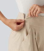High Waisted Casual Zip Fly Shorts 4" with Pockets — Oatfield Cream — view 6