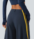 High Waisted Color Block Side Stripe Barrel Dance Trousers with Pockets — Midnight Blue — view 5