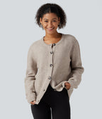 Round Neck Long Sleeve Button Fly Work Jumper — Cement — view 1