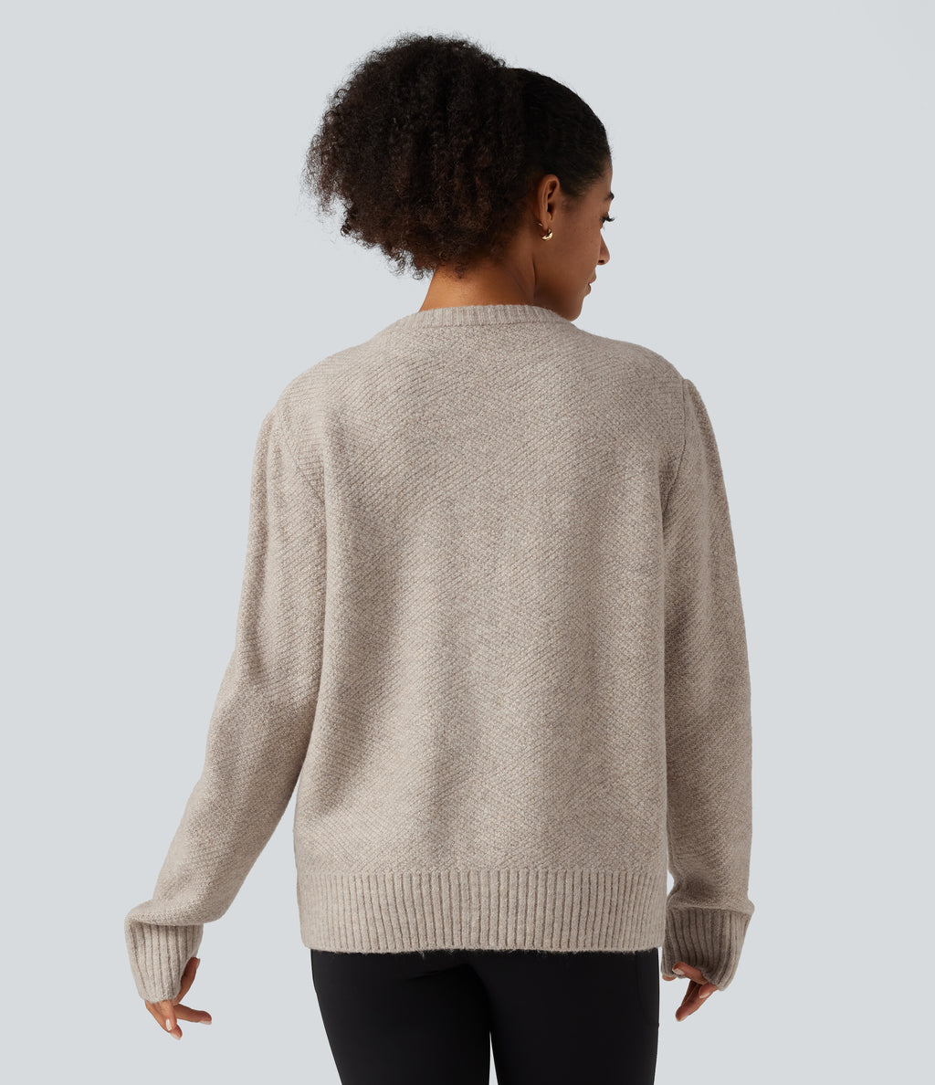 Round Neck Long Sleeve Button Fly Work Jumper — Cement — view 2