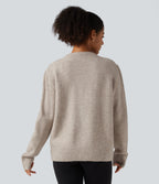 Round Neck Long Sleeve Button Fly Work Jumper — Cement — view 2