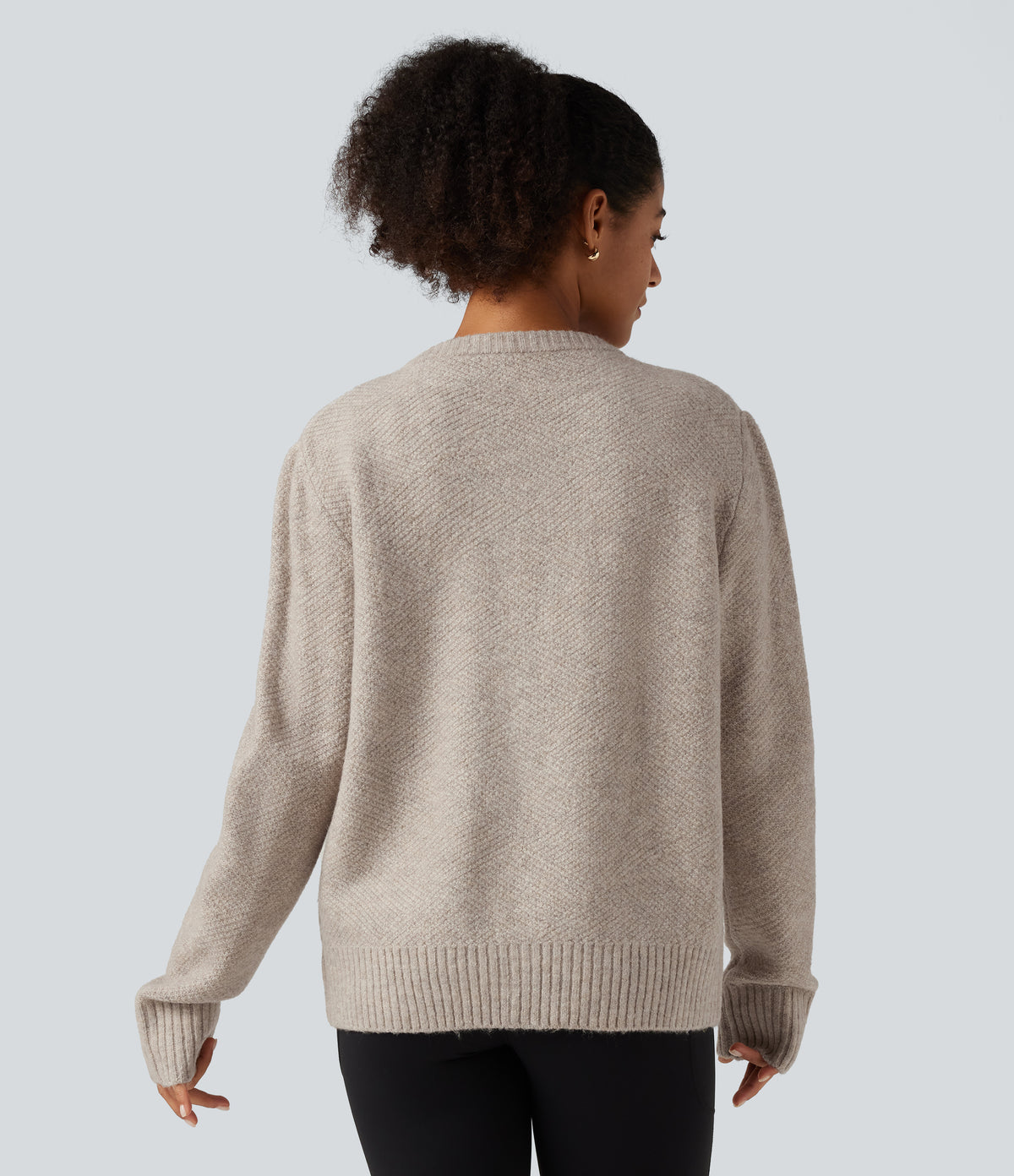 Round Neck Long Sleeve Button Fly Work Jumper — Cement — view 2