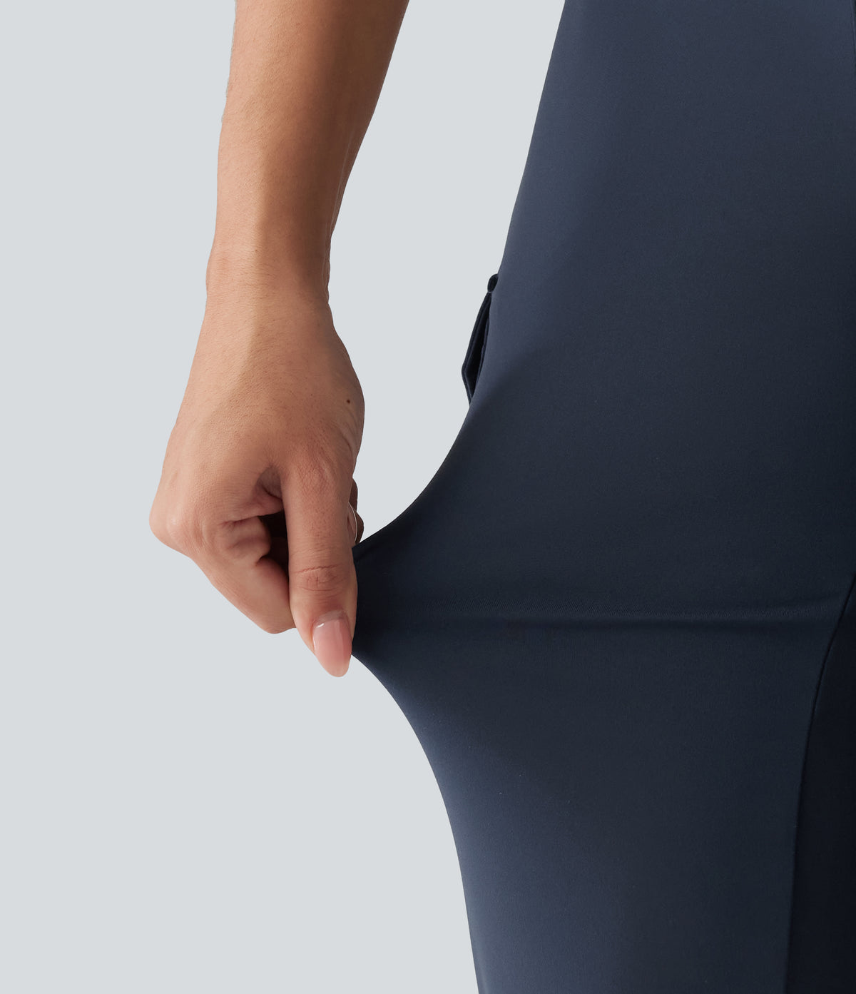 Mid Rise Tapered Rolled Hem Work Cargo Trousers with Pockets — Midnight Blue — view 8
