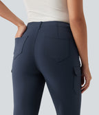 Mid Rise Tapered Rolled Hem Work Cargo Trousers with Pockets — Midnight Blue — view 5
