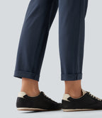 Mid Rise Tapered Rolled Hem Work Cargo Trousers with Pockets — Midnight Blue — view 7