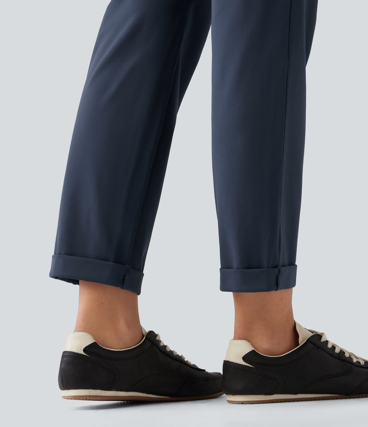 Mid Rise Tapered Rolled Hem Work Cargo Trousers with Pockets — Midnight Blue — view 7