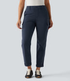 Mid Rise Tapered Rolled Hem Work Cargo Trousers with Pockets — Midnight Blue — view 3
