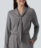 V Neck Long Sleeve Wide Leg Work Jumpsuit with Pockets-Edition — Ultimate Gray — view 4