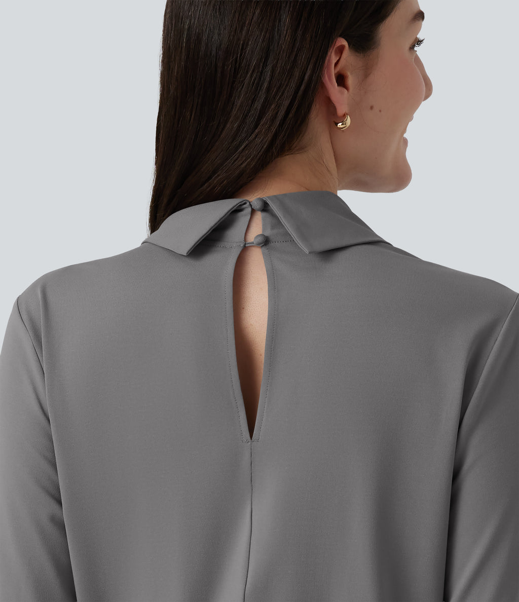 V Neck Long Sleeve Wide Leg Work Jumpsuit with Pockets-Edition — Ultimate Gray — view 5