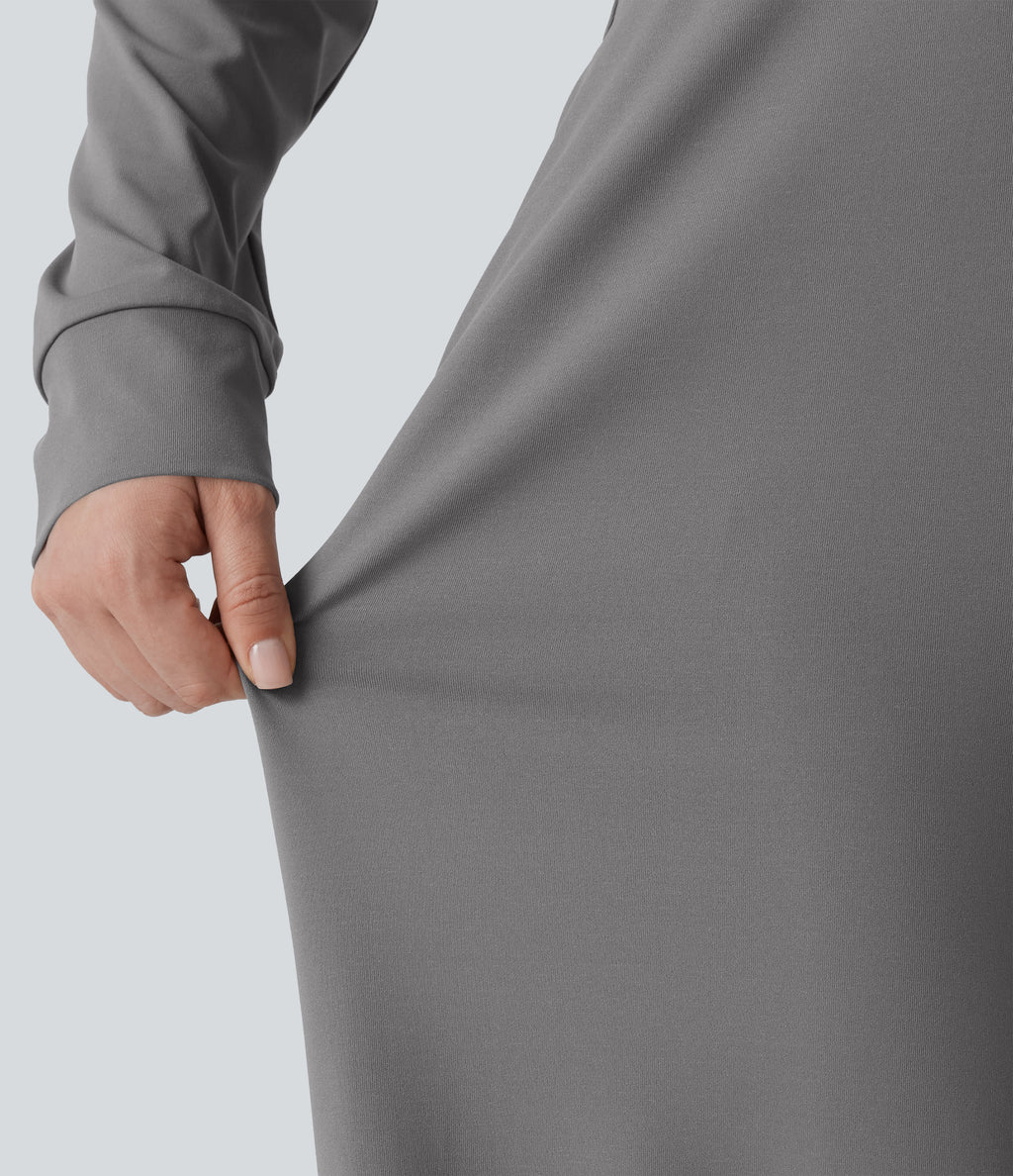 V Neck Long Sleeve Wide Leg Work Jumpsuit with Pockets-Edition — Ultimate Gray — view 8
