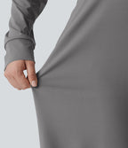 V Neck Long Sleeve Wide Leg Work Jumpsuit with Pockets-Edition — Ultimate Gray — view 8