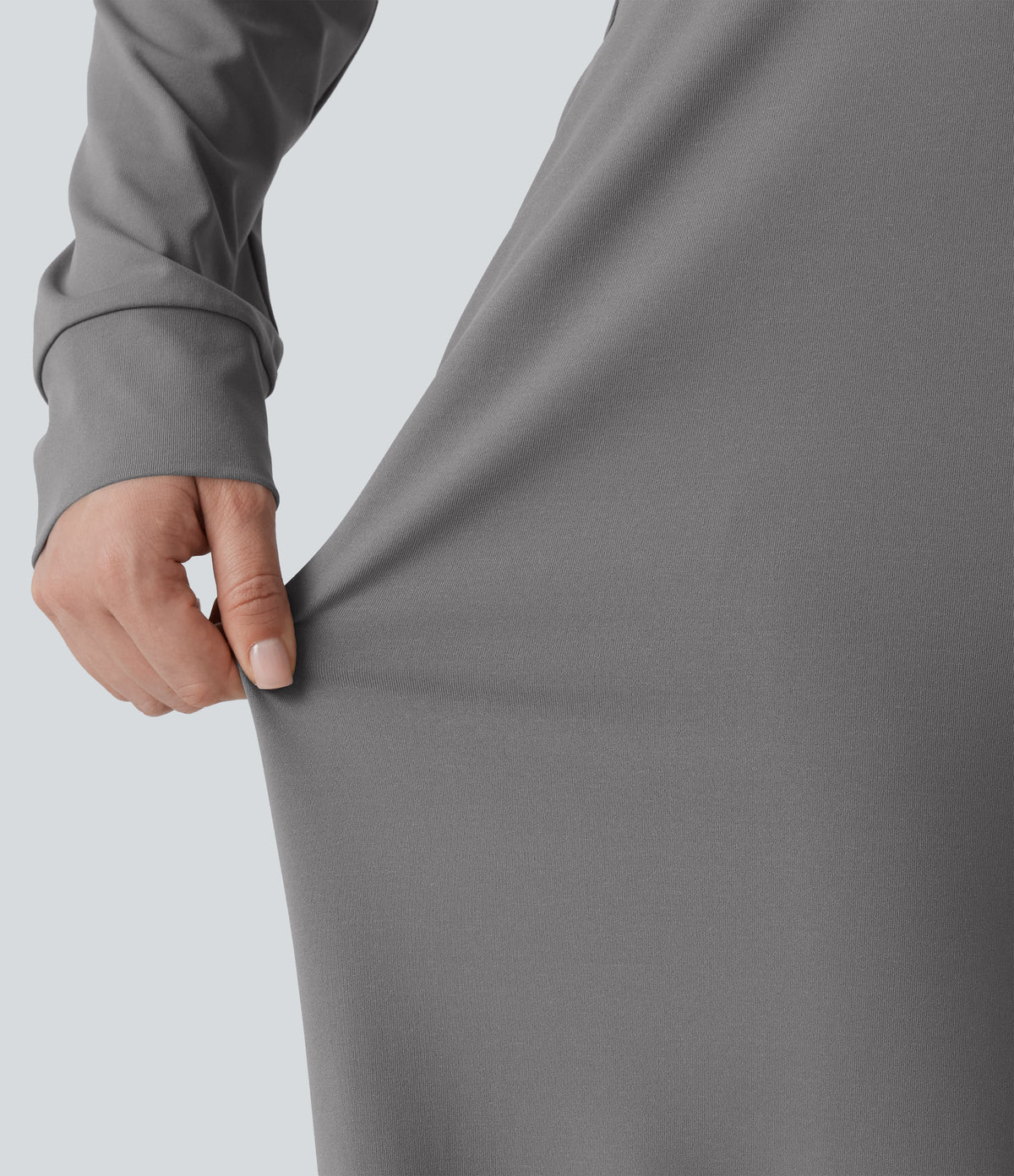 V Neck Long Sleeve Wide Leg Work Jumpsuit with Pockets-Edition — Ultimate Gray — view 8