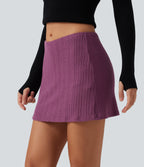 Low Rise A-Line Party Mini Skirt with Built-in Shorts — Crisp Maroon Knit — view 3