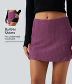 Low Rise A-Line Party Mini Skirt with Built-in Shorts — Crisp Maroon Knit — view 1