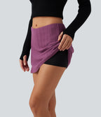 Low Rise A-Line Party Mini Skirt with Built-in Shorts — Crisp Maroon Knit — view 4