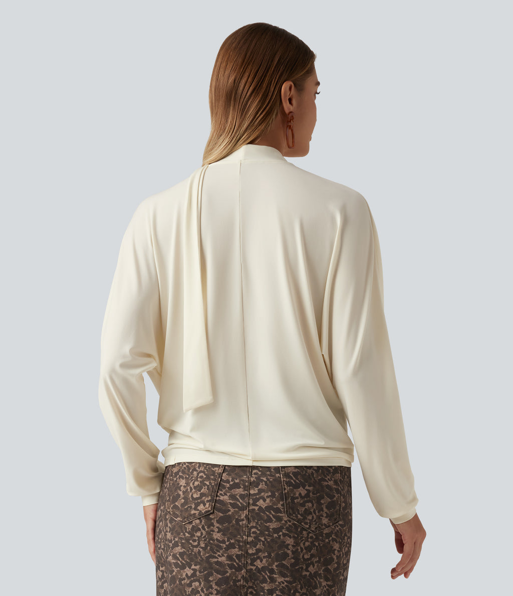 Cowl Neck Long Sleeve Work Top with Scarf — Halo Linen — view 2