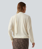 Cowl Neck Long Sleeve Work Top with Scarf — Halo Linen — view 2