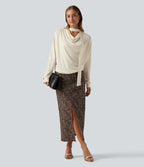 Cowl Neck Long Sleeve Work Top with Scarf — Halo Linen — view 6