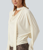 Cowl Neck Long Sleeve Work Top with Scarf — Halo Linen — view 5