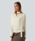 Cowl Neck Long Sleeve Work Top with Scarf — Halo Linen — view 3