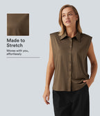 Sleeveless Button Up Boxy Work Shirt — Cocoa Grain — view 1