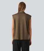 Sleeveless Button Up Boxy Work Shirt — Cocoa Grain — view 2