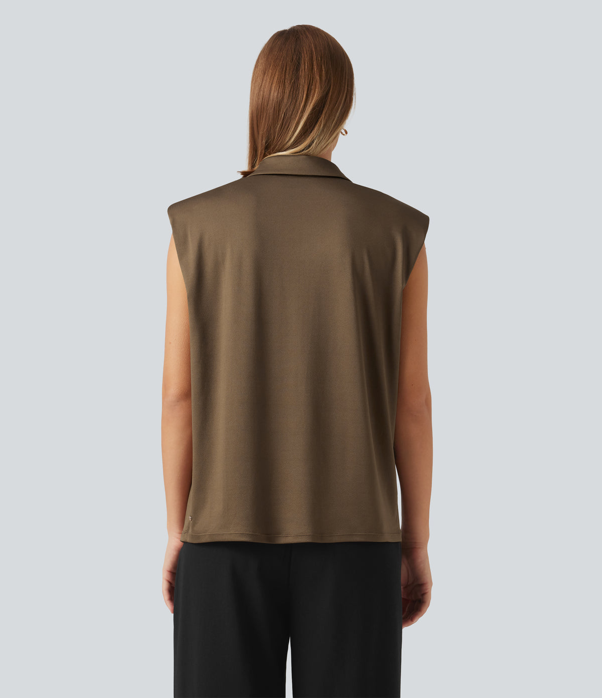 Sleeveless Button Up Boxy Work Shirt — Cocoa Grain — view 2