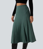 Cable Knit High Waisted A Line Party Midi Skirt — Rosemary Knit — view 4