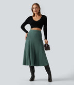 Cable Knit High Waisted A Line Party Midi Skirt — Rosemary Knit — view 6