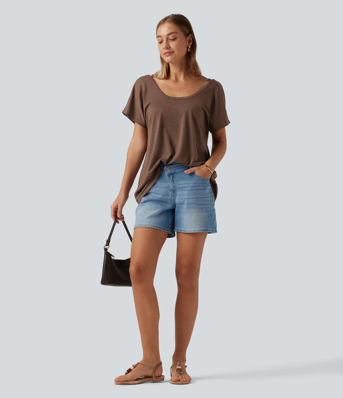 U Neck Relaxed Casual Tank Top — Camellia Brown — view 7