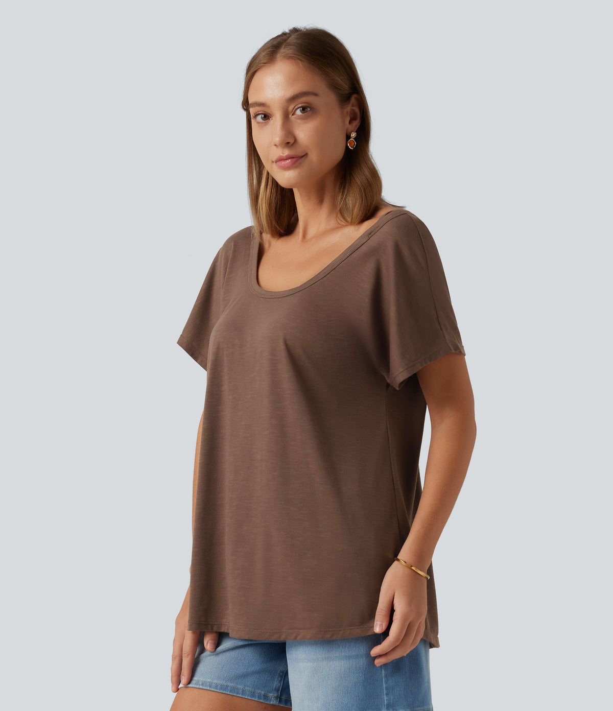U Neck Relaxed Casual Tank Top — Camellia Brown — view 3