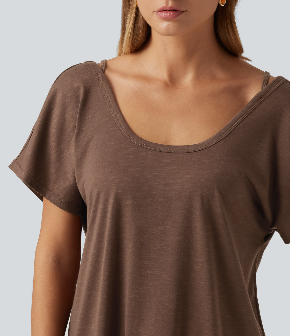 U Neck Relaxed Casual Tank Top — Camellia Brown — view 6