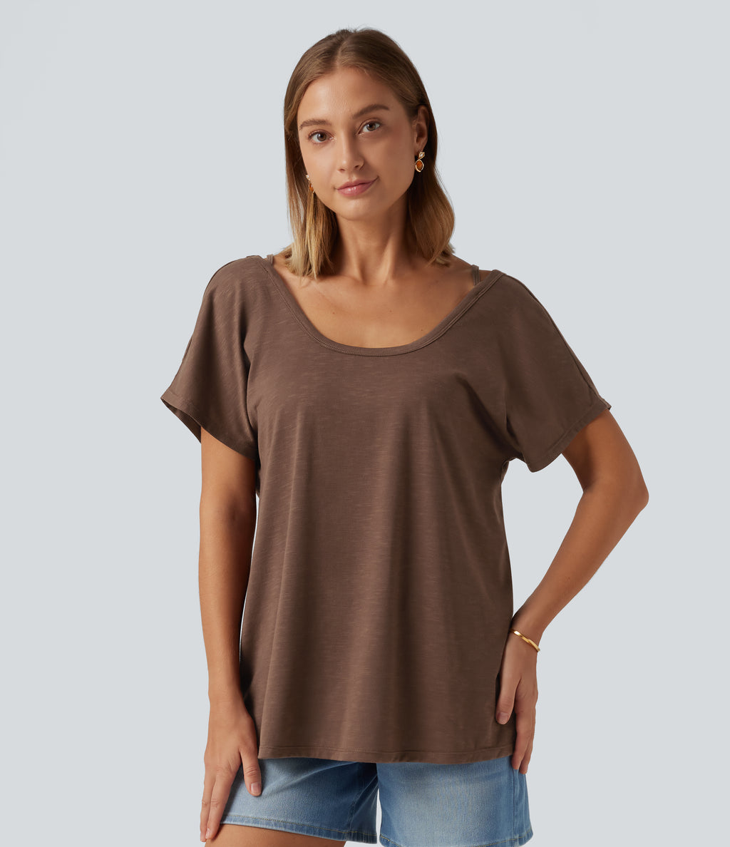 U Neck Relaxed Casual Tank Top — Camellia Brown — view 5