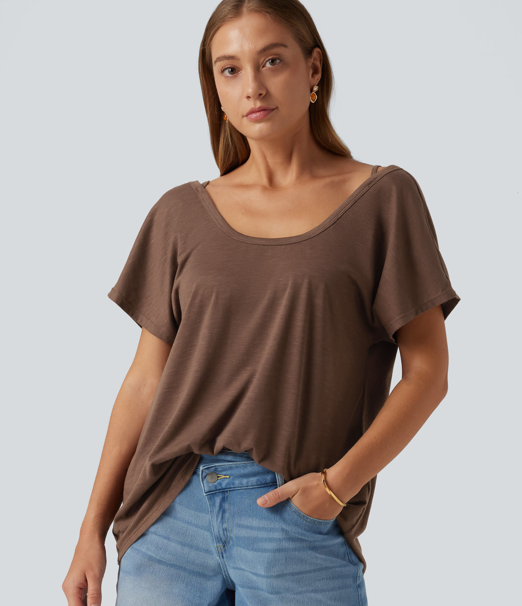 U Neck Relaxed Casual Tank Top — Camellia Brown — view 2