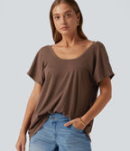 U Neck Relaxed Casual Tank Top — Camellia Brown — view 2