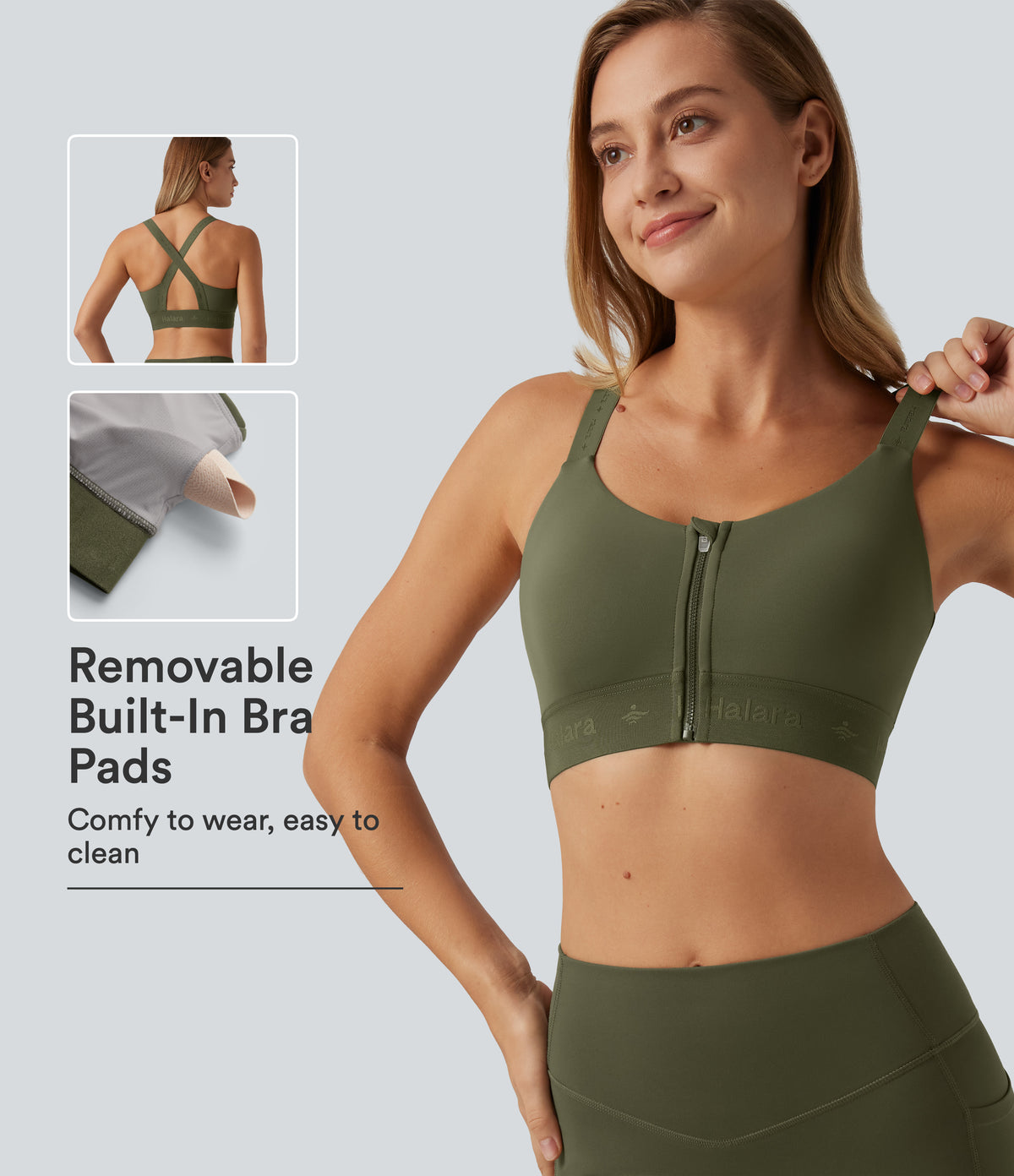 SpeedWave Medium Support U Neck Quick Dry Running Sports Bra with Built-in Bra — Unripe Olive Green — view 1
