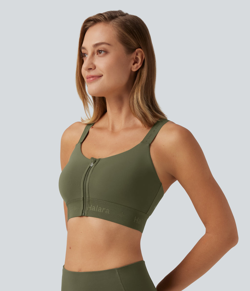 SpeedWave Medium Support U Neck Quick Dry Running Sports Bra with Built-in Bra — Unripe Olive Green — view 3