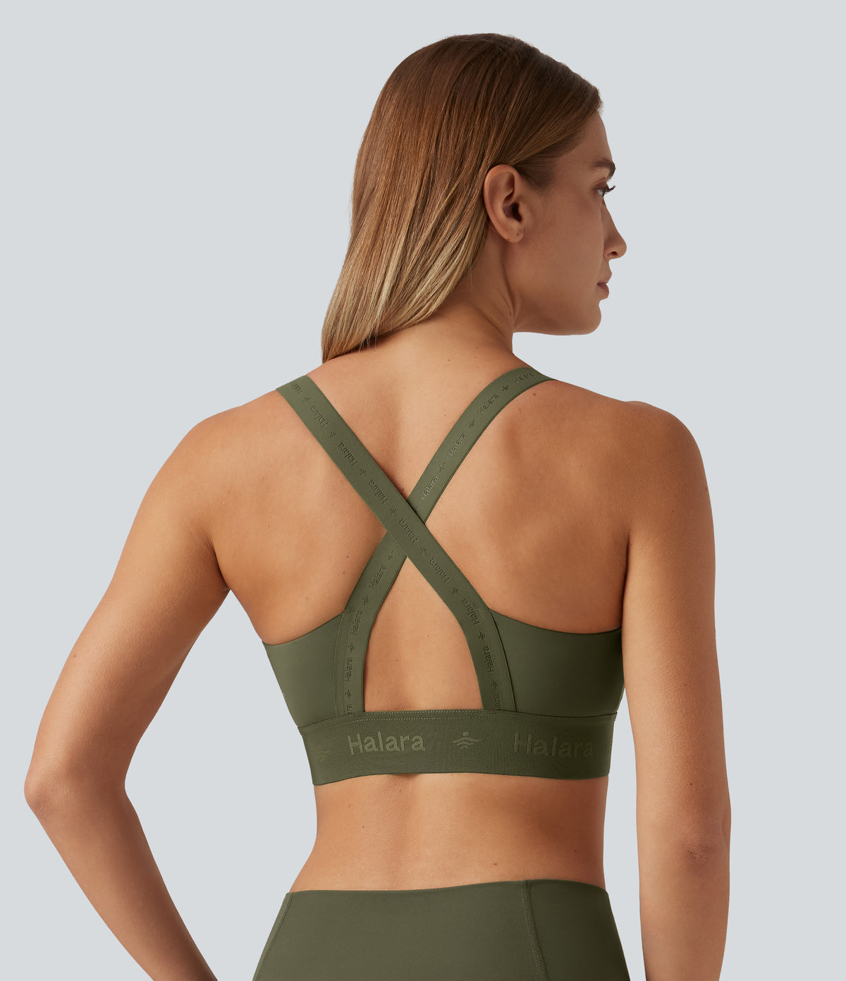 SpeedWave Medium Support U Neck Quick Dry Running Sports Bra with Built-in Bra — Unripe Olive Green — view 2