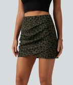 High Waisted Ruched Leopard Print Corduroy Casual Mini Skirt — Big Forest Cat — view 4