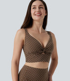 Light Support V-Neck Polka Dot Yoga Sports Bra with Molded Cups — Golden Brown Dot — view 4