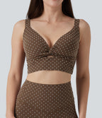 Light Support V-Neck Polka Dot Yoga Sports Bra with Molded Cups — Golden Brown Dot — view 5