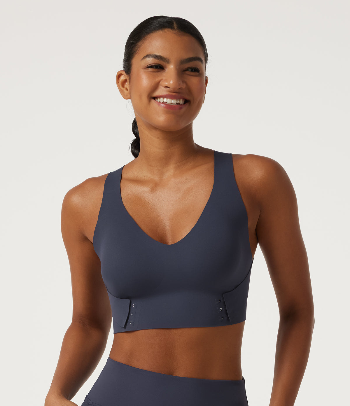 Light Support V-Neck Cut Out InstantCool Quick Dry Running Sports Bra with Built-in Bra — Mood Indigo — view 4
