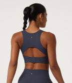 Light Support V-Neck Cut Out InstantCool Quick Dry Running Sports Bra with Built-in Bra — Mood Indigo — view 5