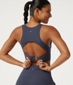 Light Support V-Neck Cut Out InstantCool Quick Dry Running Sports Bra with Built-in Bra — Mood Indigo — view 2