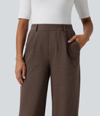 High Waisted Wide Leg Work Trousers with Pockets — Chocolate Martini — view 8