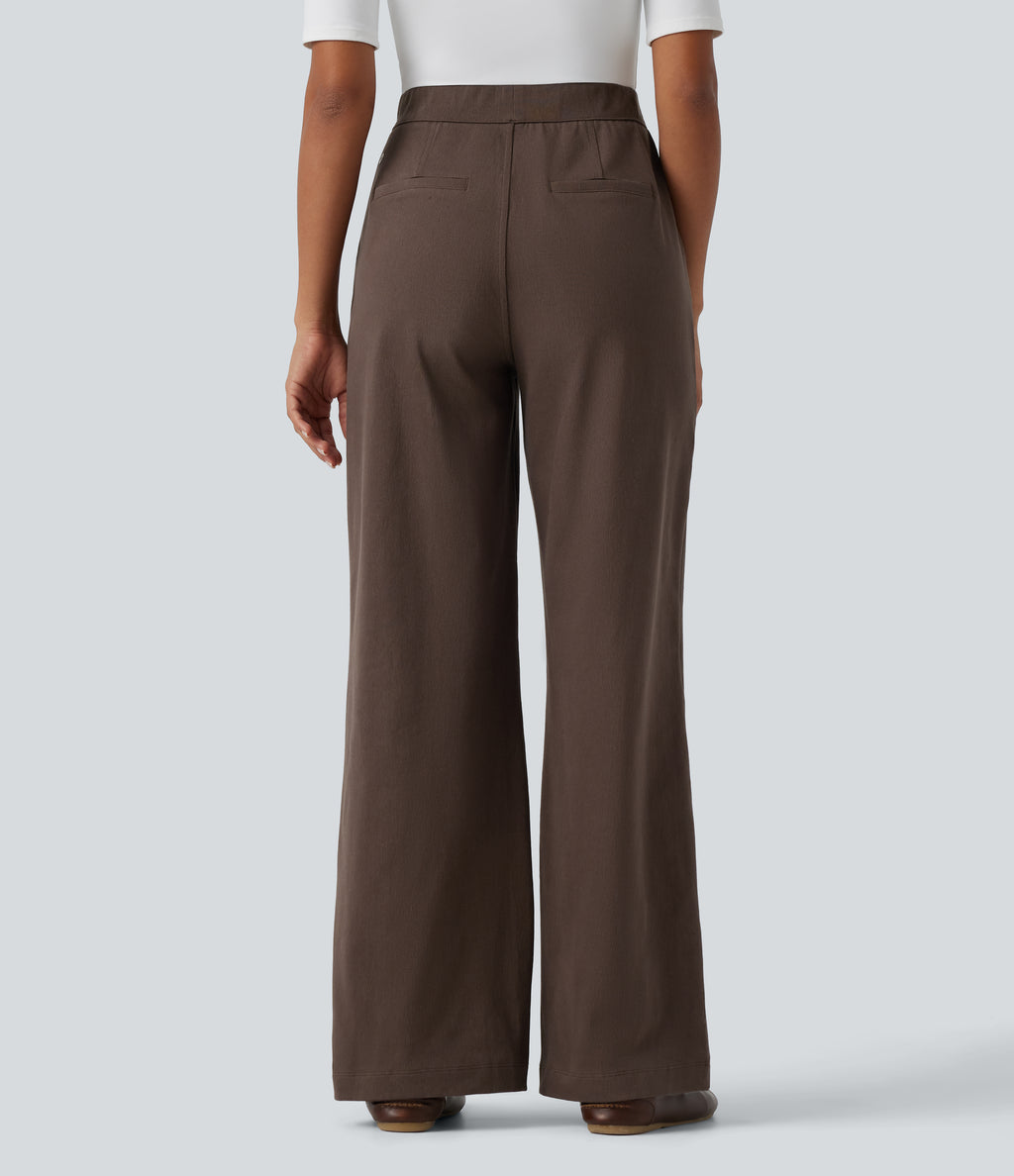 High Waisted Wide Leg Work Trousers with Pockets — Chocolate Martini — view 3